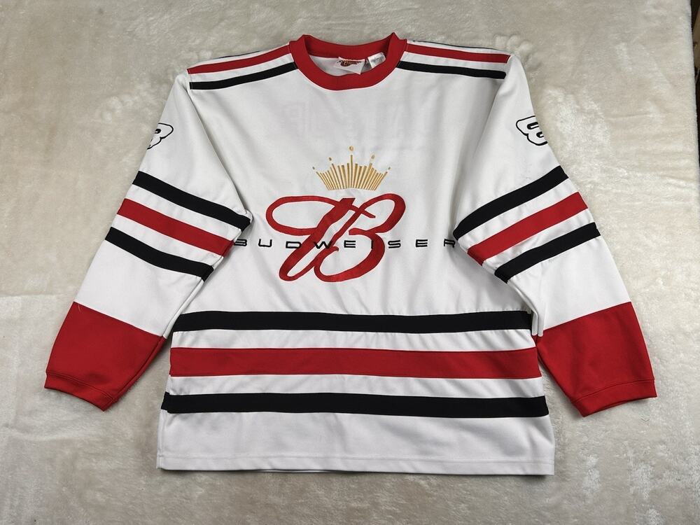 Vintage Dale Earnhardt Jr. Budweiser Hockey Jersey Men's Size XL Red NASCAR